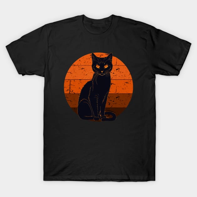 Black Cat and Orange Background T-Shirt by DeathAnarchy